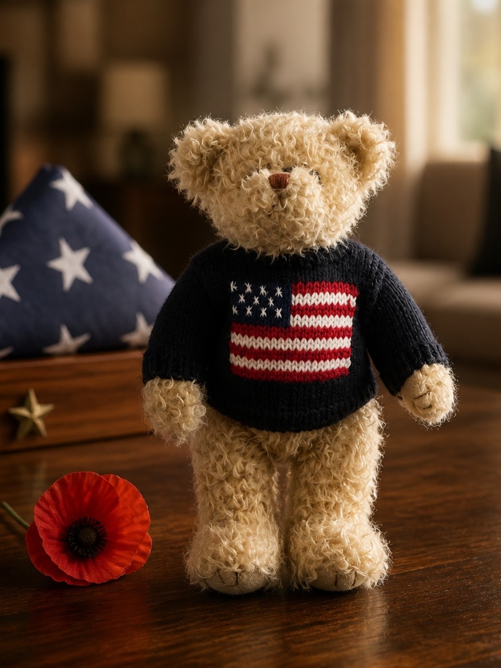 Ty Grant Bear with Navy & Beige Knit Sweater